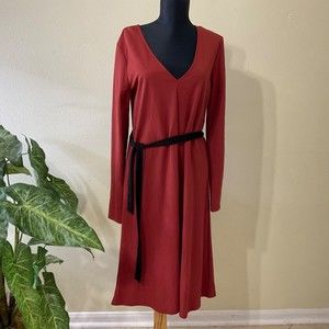Zara  Dress Womens Size Small V Neck Belted Midi Rust color. A- line.